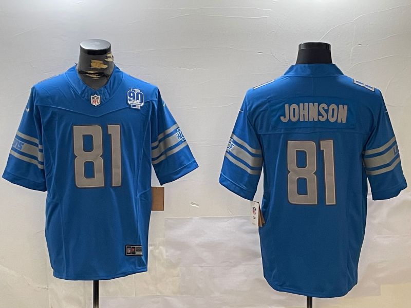 Men Detroit Lions #81 Johnson Blue three generations 2024 Nike Limited NFL Jersey style 3